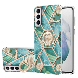 For Samsung Galaxy S21   5G Electroplating Splicing Marble Flower Pattern TPU Shockproof Case with