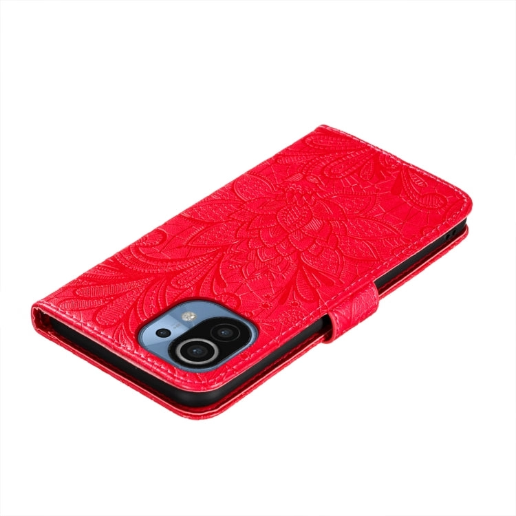 For Xiaomi Mi 11 Lace Flower Embossing Pattern Horizontal Flip Leather Case with Holder  Card