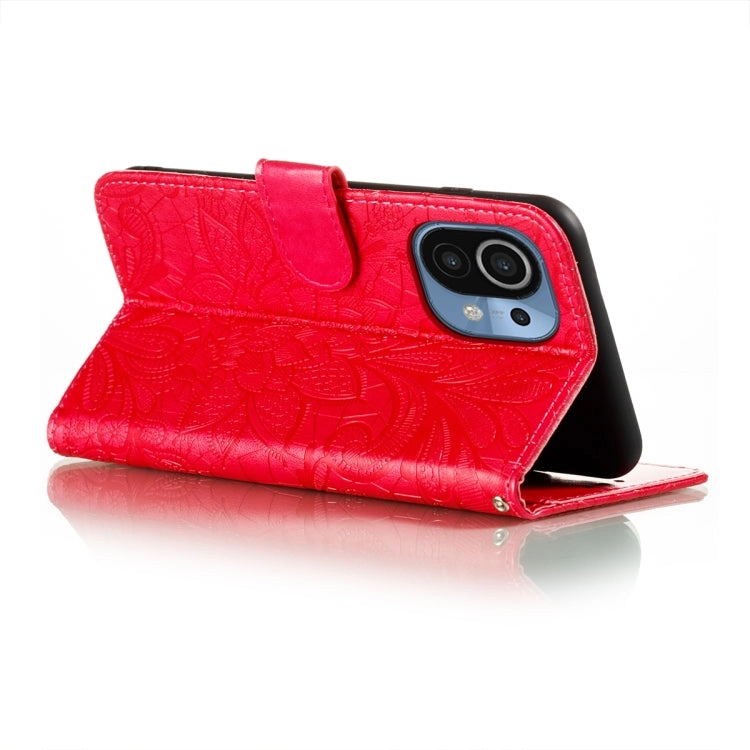 For Xiaomi Mi 11 Lace Flower Embossing Pattern Horizontal Flip Leather Case with Holder  Card