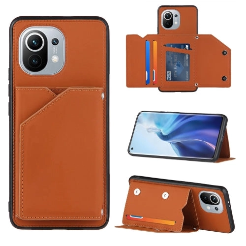 For Xiaomi Mi 11 Skin Feel PU   TPU   PC Back Cover Shockproof Case with Card Slots  Holder