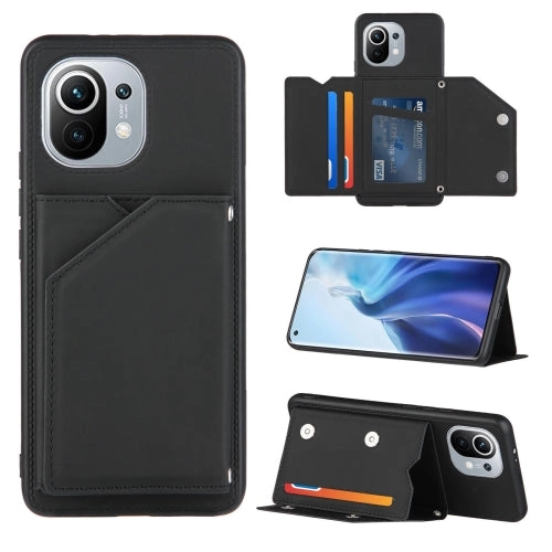 For Xiaomi Mi 11 Skin Feel PU   TPU   PC Back Cover Shockproof Case with Card Slots  Holder