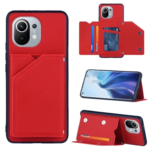 For Xiaomi Mi 11 Skin Feel PU   TPU   PC Back Cover Shockproof Case with Card Slots  Holder