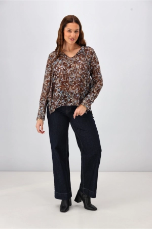 Gloss the Label Cecelia Chiffon Neck Tie Blouse Chocolate Floral Print