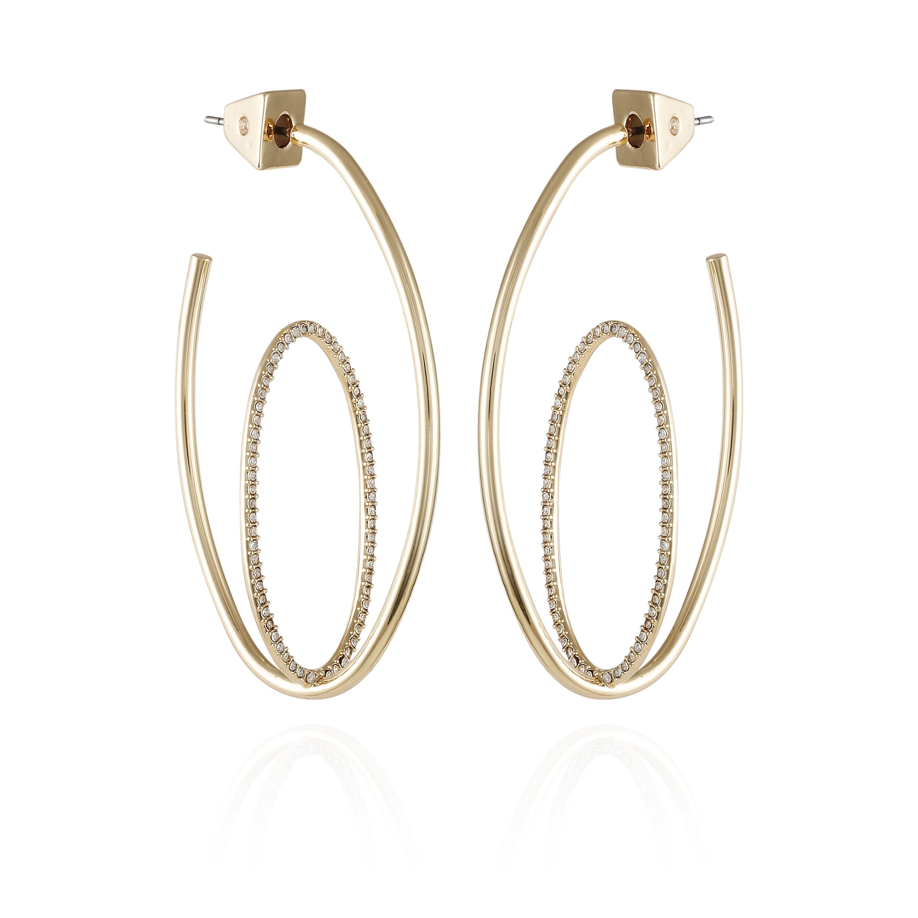 Goldtone Crystal Stone Orbital Hoop Earrings