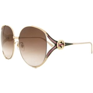 Gucci Women's Sunglasses - Gold Metal Full Rim Oval Frame Brown Lens | GG0225S 007
