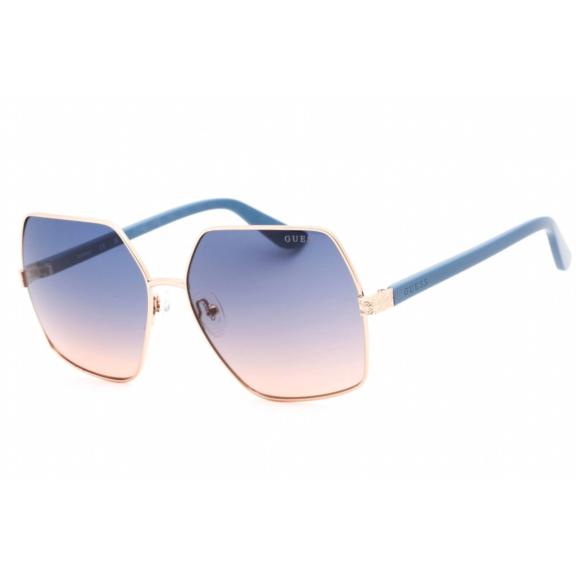 Guess Women's Sunglasses - Shiny Rose Gold/Blue Metal Square Frame | GU7881-H 28W