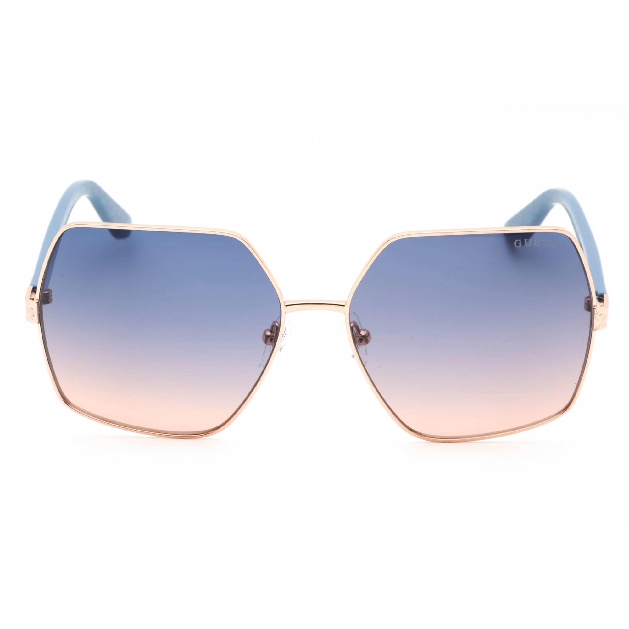 Guess Women's Sunglasses - Shiny Rose Gold/Blue Metal Square Frame | GU7881-H 28W