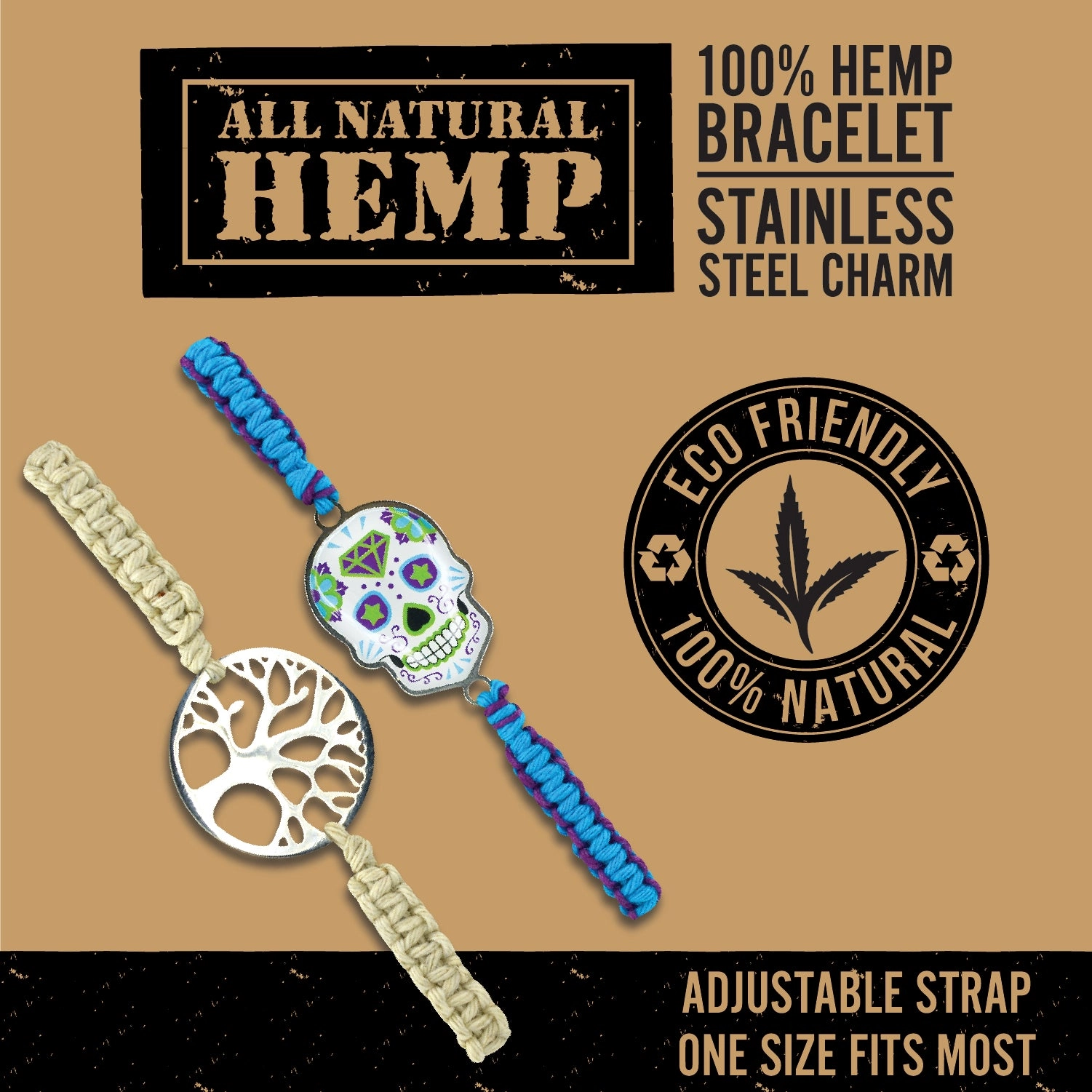 Hemp Bracelet with Emblem - 12 Pieces Per Retail Ready Display 25533