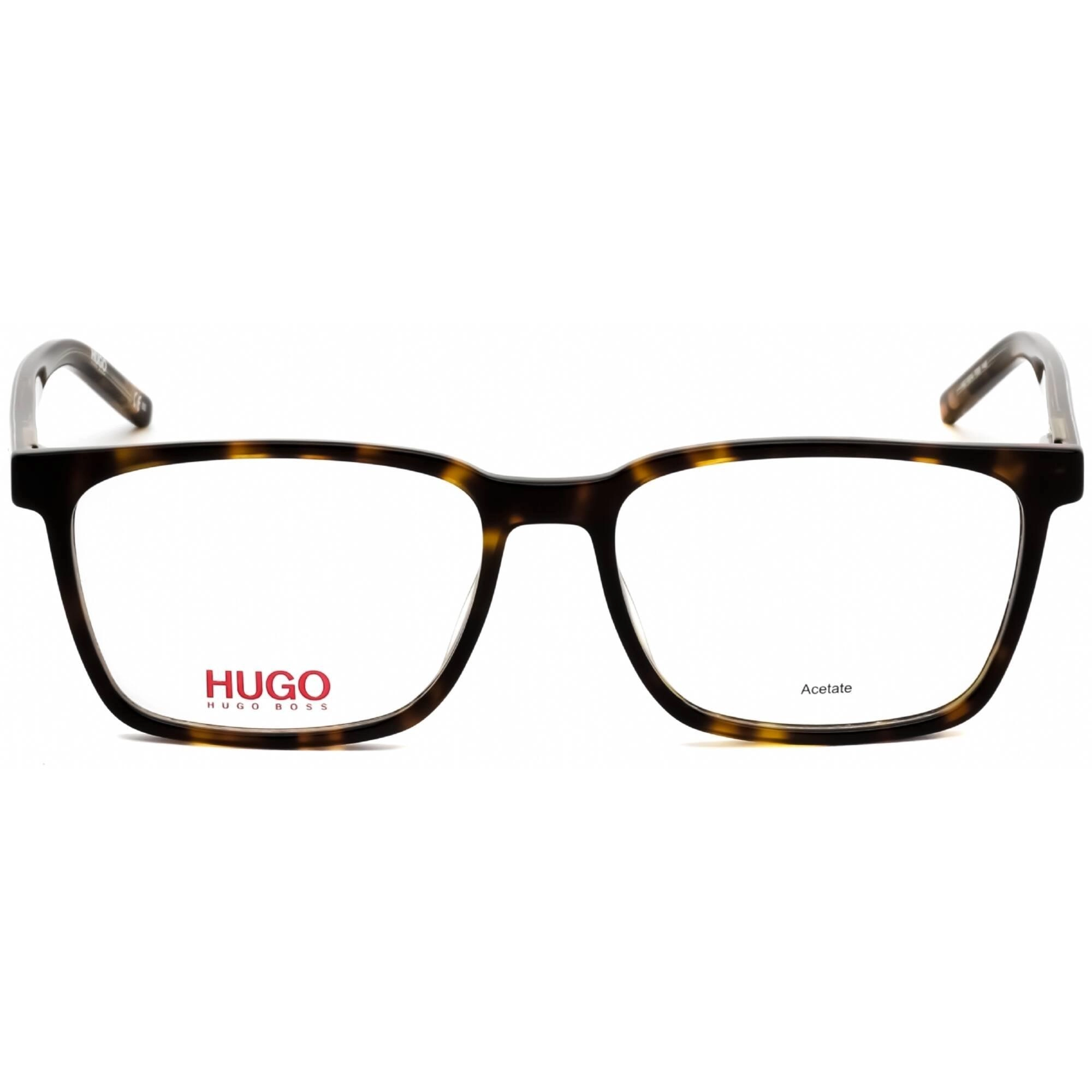 Hugo Men's Eyeglasses - Clear Lens Havana Plastic Rectangular Frame | HG1074 TBB 00
