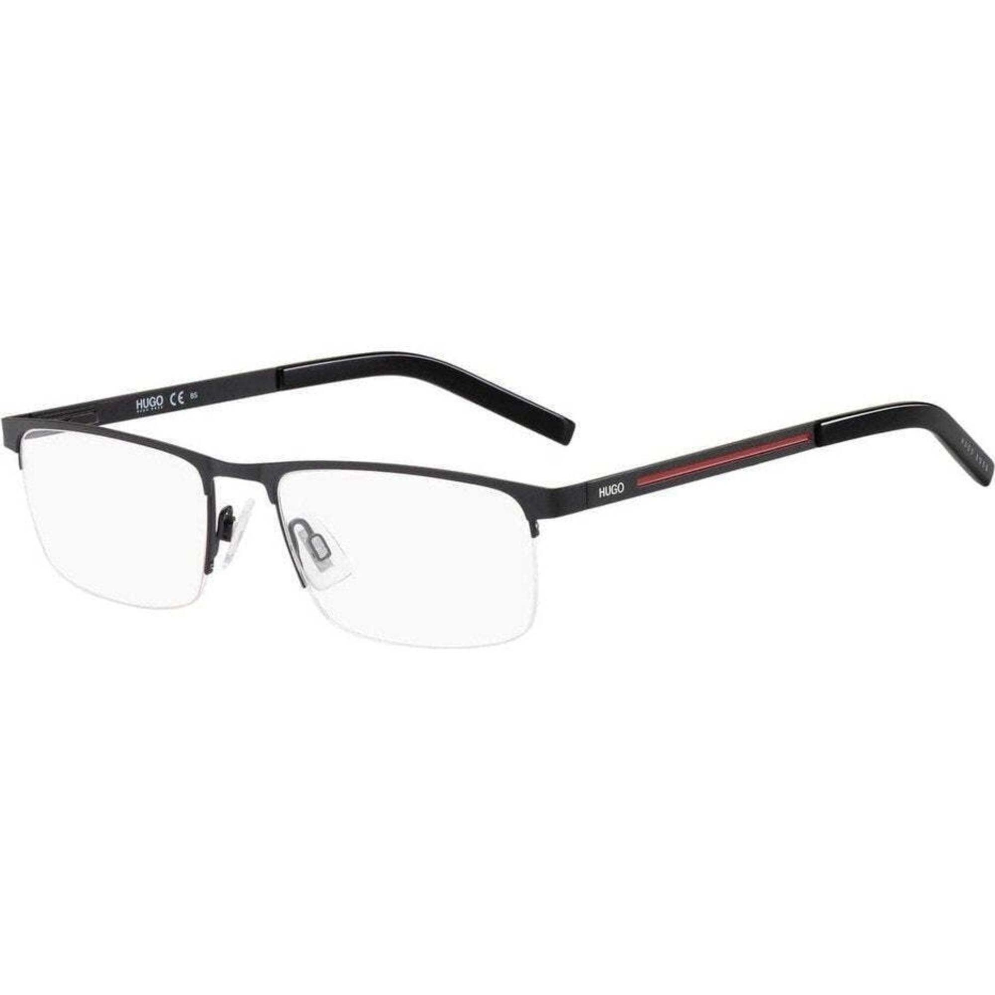 Hugo Men's Eyeglasses - Matt Black Half Rim Rectangular Frame | HUGO HG 1117 003