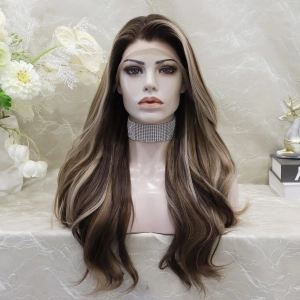 IMstyle Aneisa sunkiss Brown and Blonde highlight 13*4 Free parting Lace Front synthetic wig Daily style-Tinsel-LS11