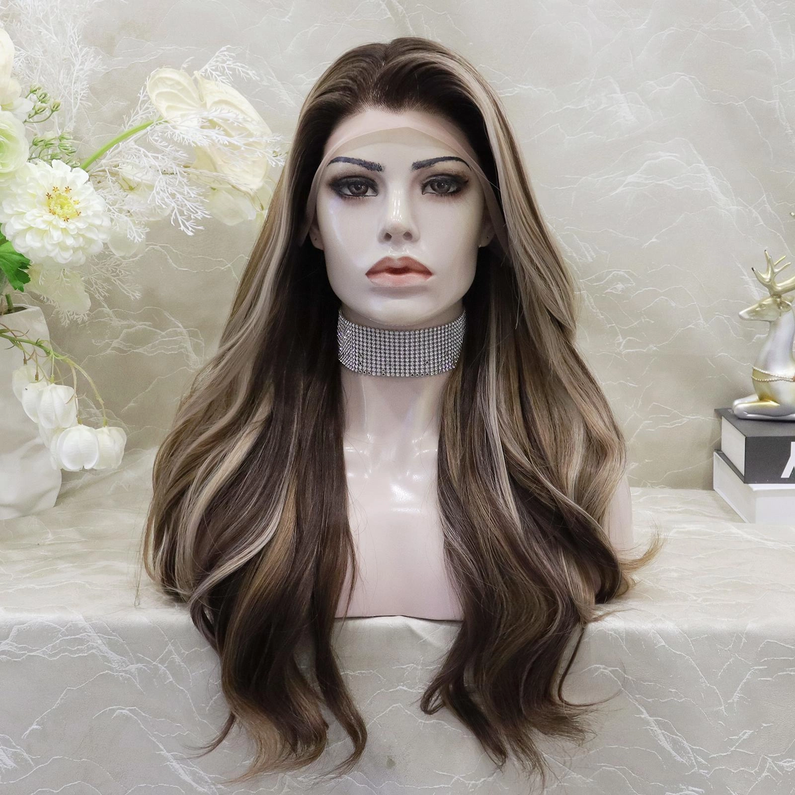 IMstyle Aneisa sunkiss Brown and Blonde highlight 13*4 Free parting Lace Front synthetic wig Daily style-Tinsel-LS11