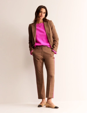 Kew Check Side Stripe Trousers-Brown and Pink Check