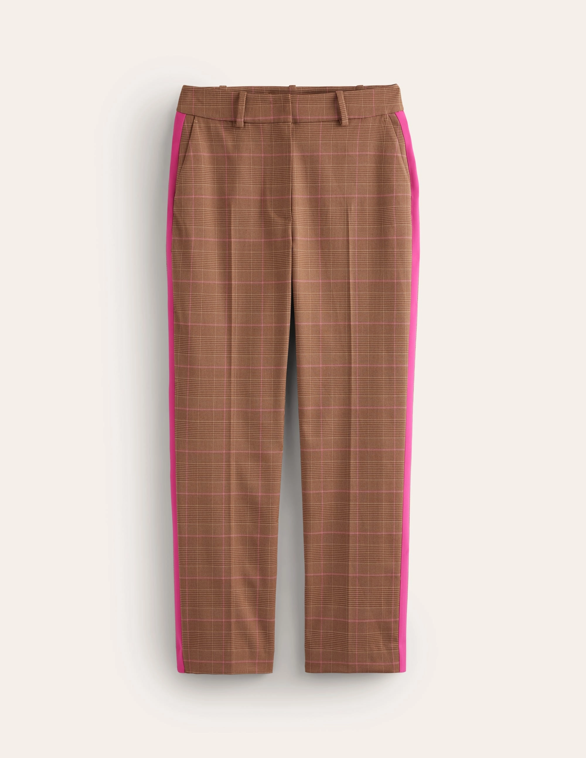 Kew Check Side Stripe Trousers-Brown and Pink Check