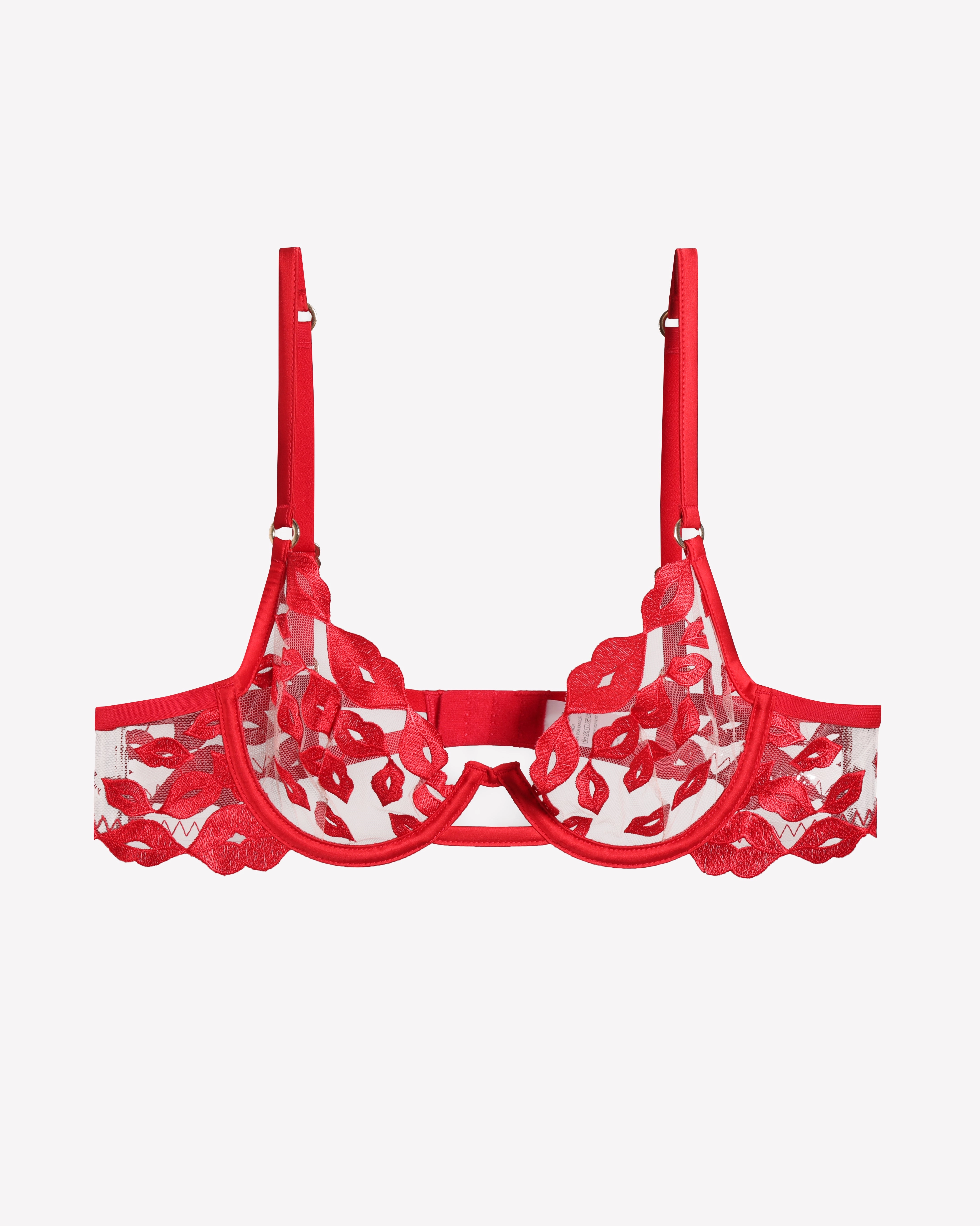Kiss Print Embroidery Garter Lingerie Sets