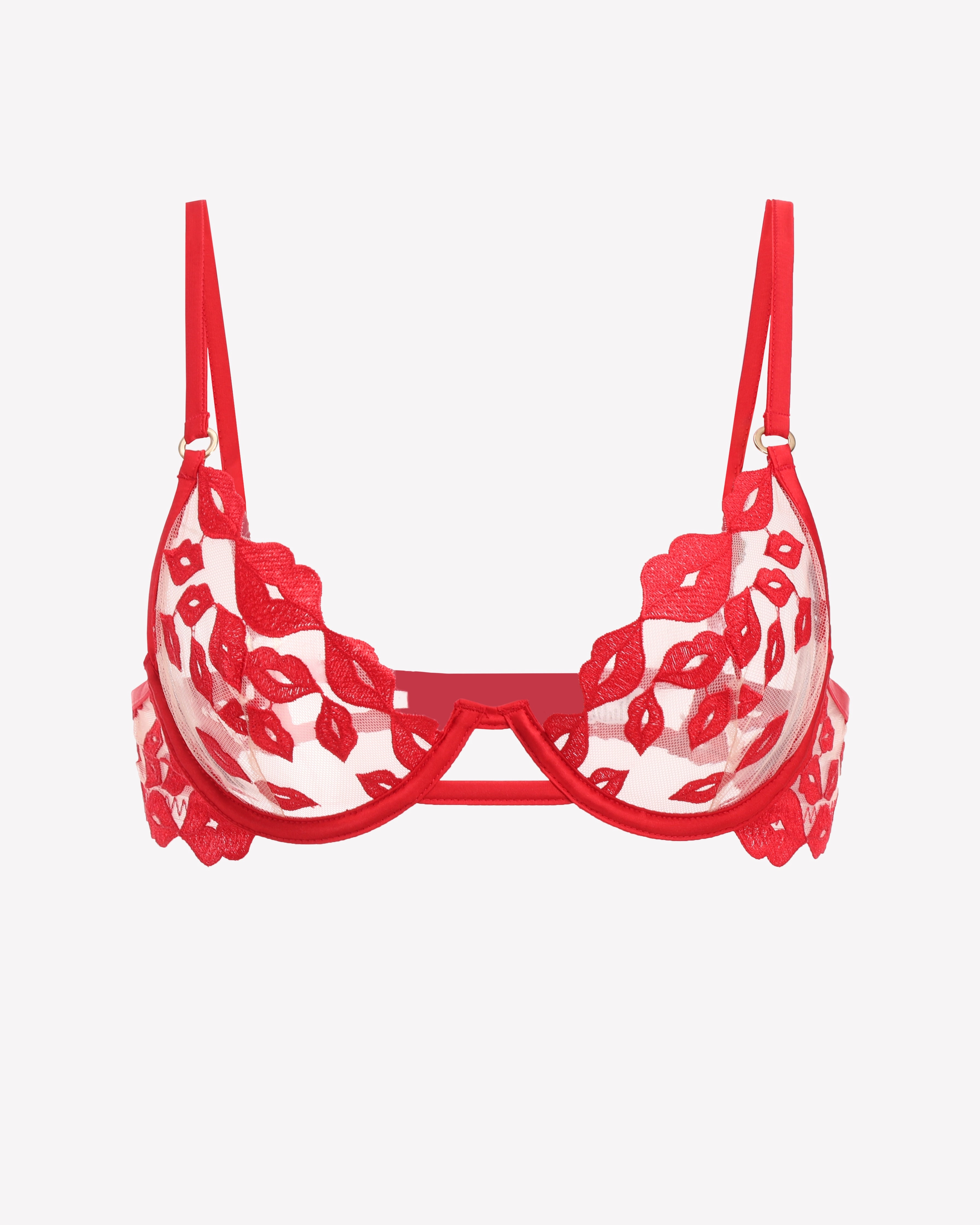 Kiss Print Embroidery Garter Lingerie Sets