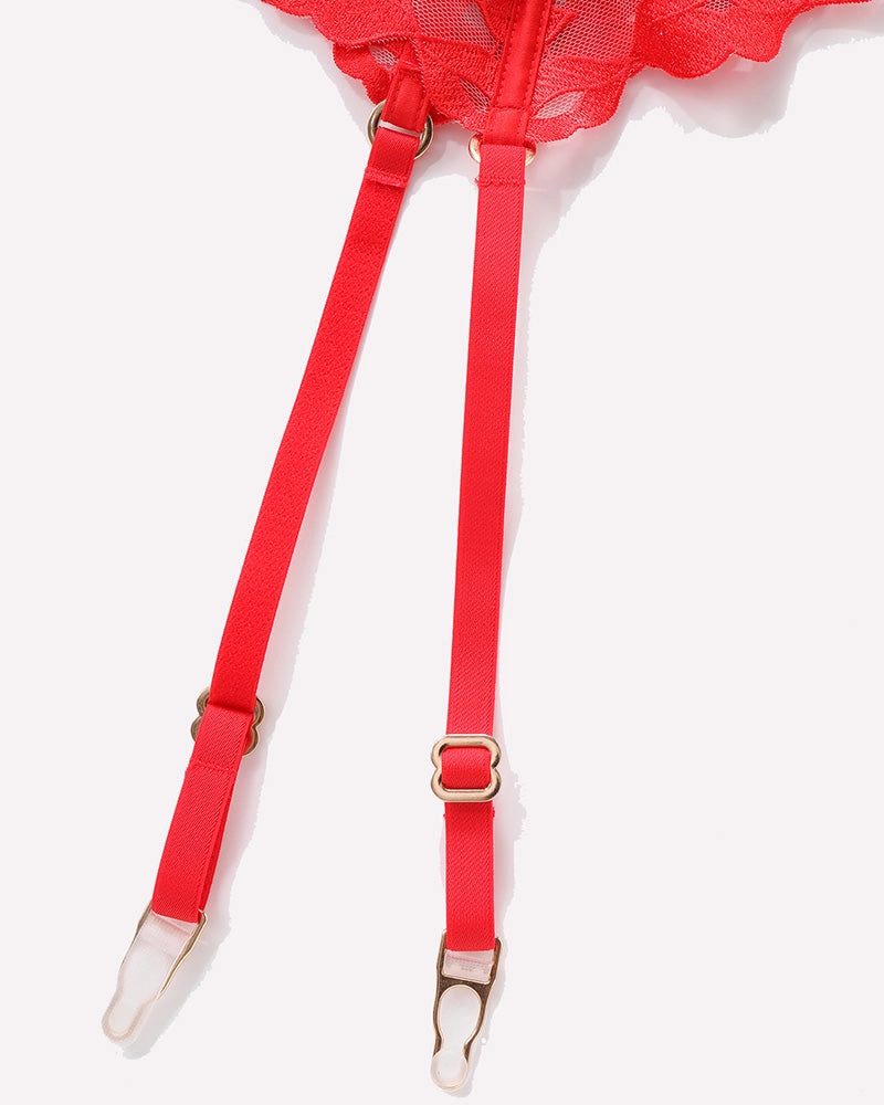 Kiss Print Embroidery Garter Lingerie Sets