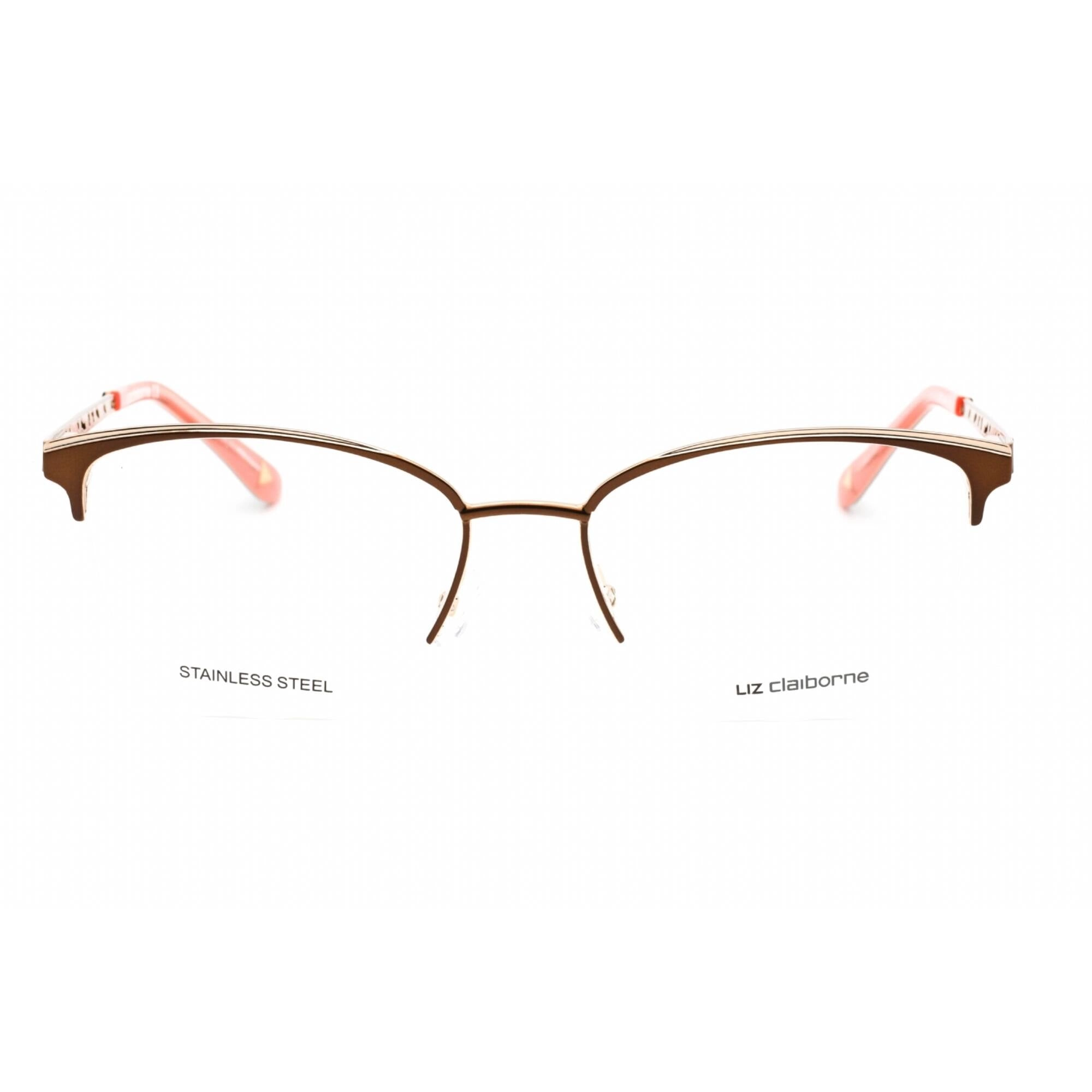 Liz Claiborne Women's Eyeglasses - Brown Cat Eye Metal Half Rim Frame | L 673 009Q 00