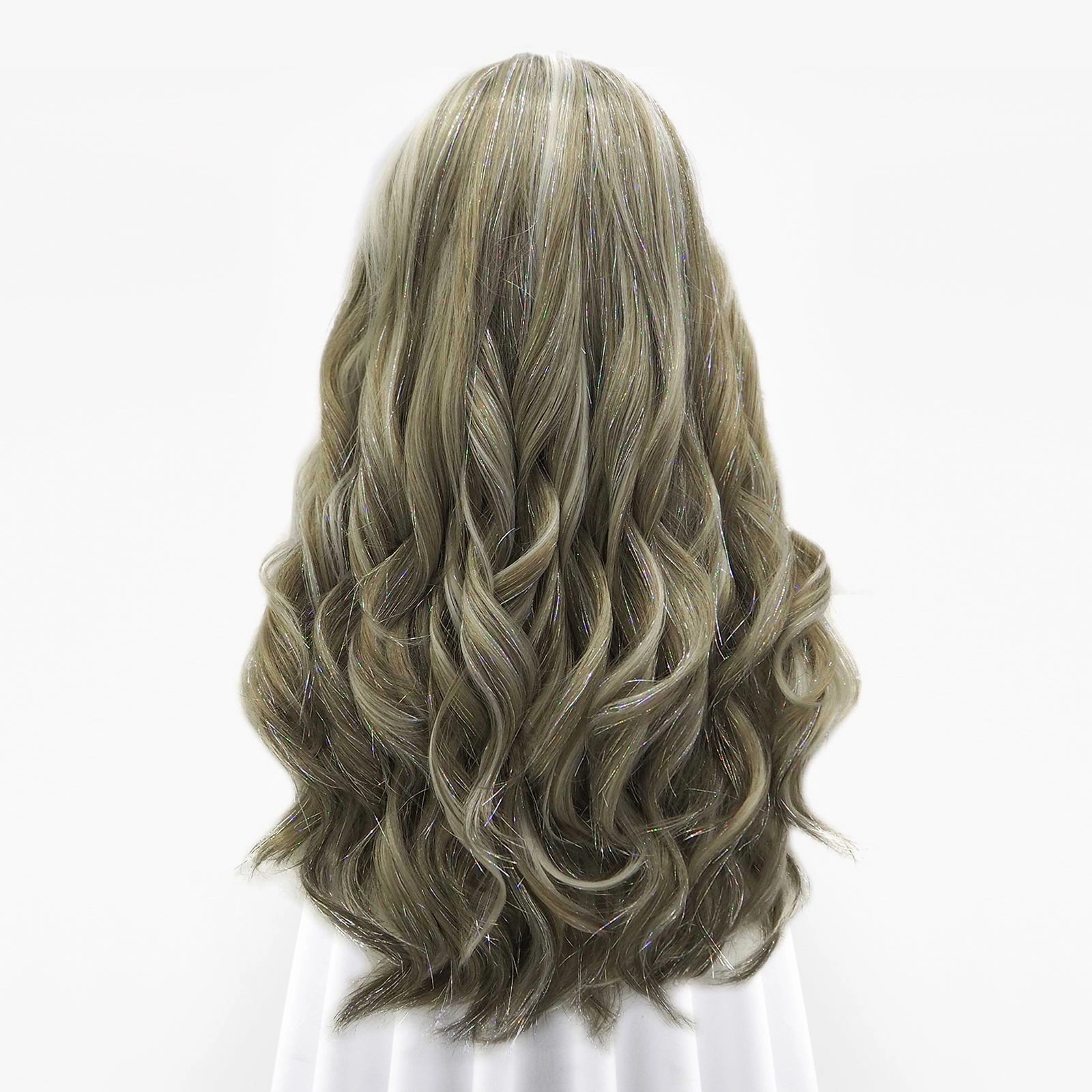 Luna - Gray White Highlighted With Silver Tinsel Synthetic Lace Front Wig