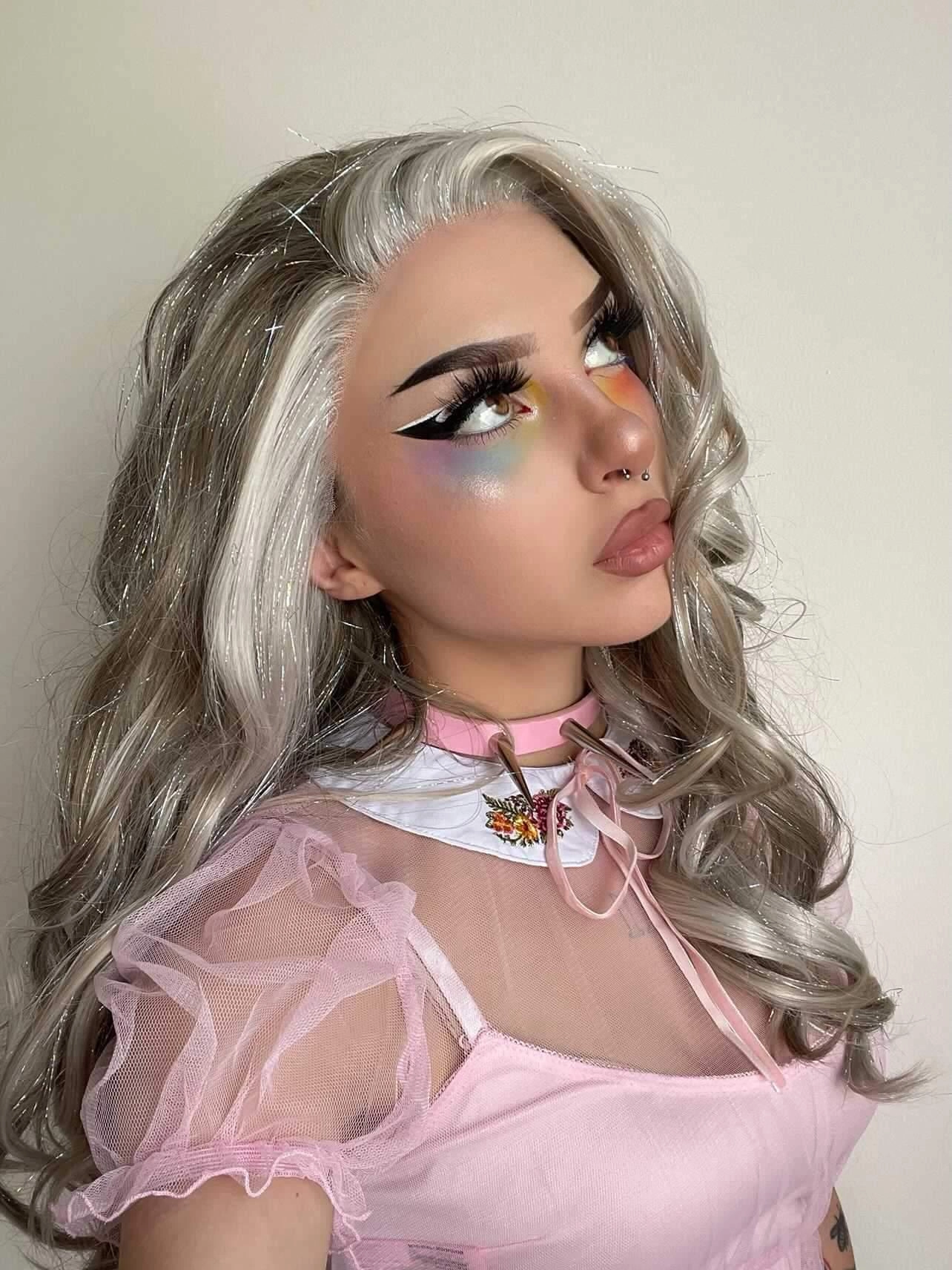 Luna - Gray White Highlighted With Silver Tinsel Synthetic Lace Front Wig