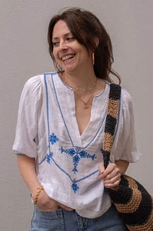 M.A.B.E Vivien Embroidered Blue Blouse