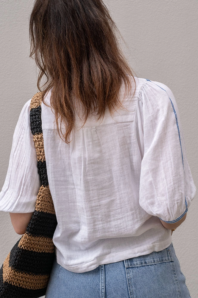 M.A.B.E Vivien Embroidered Blue Blouse