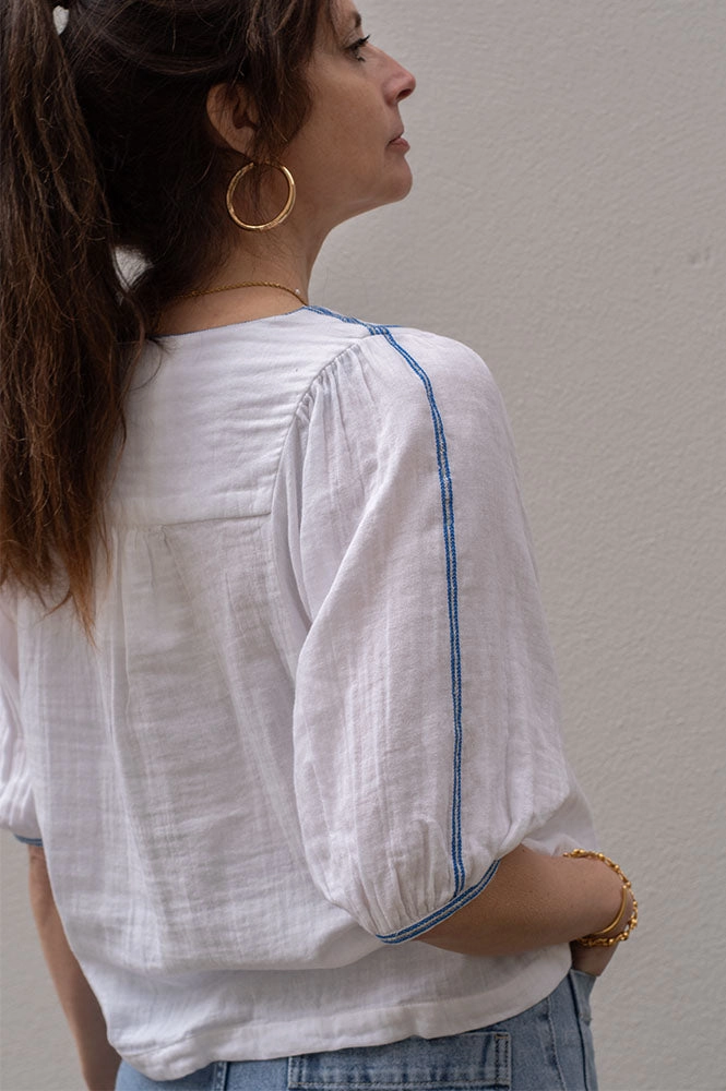 M.A.B.E Vivien Embroidered Blue Blouse