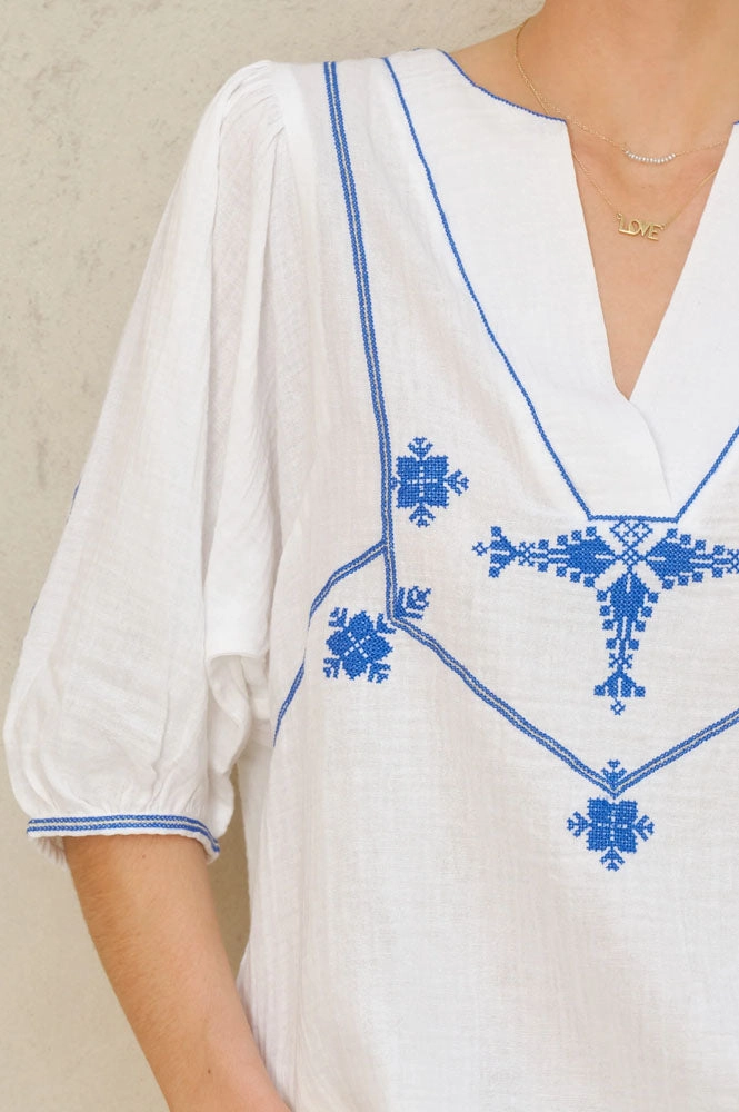 M.A.B.E Vivien Embroidered Blue Blouse
