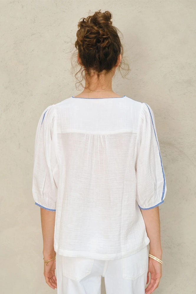 M.A.B.E Vivien Embroidered Blue Blouse