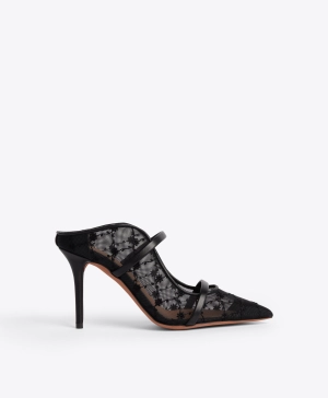 Maureen 85 Black Floral Mesh Mules
