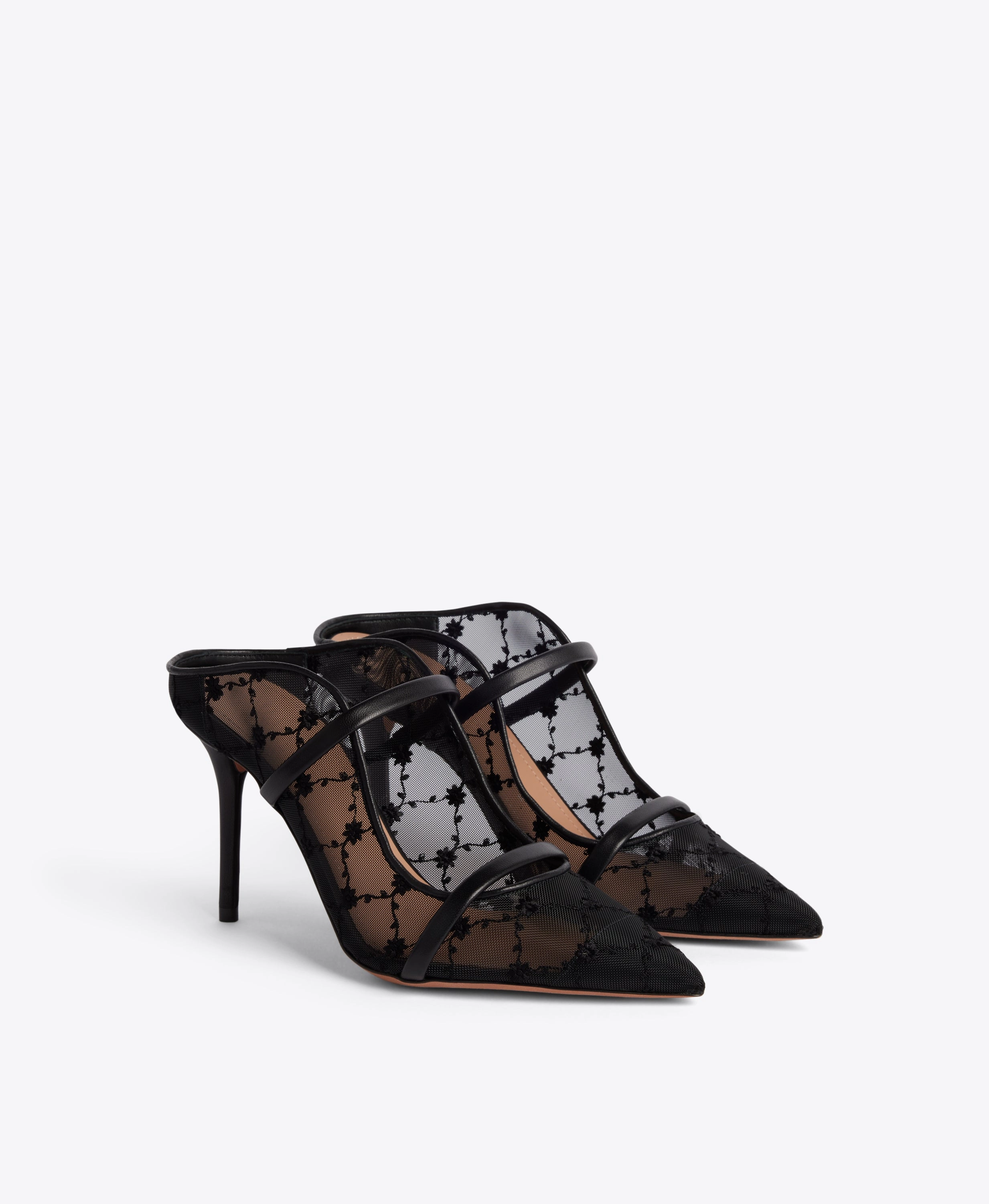 Maureen 85 Black Floral Mesh Mules