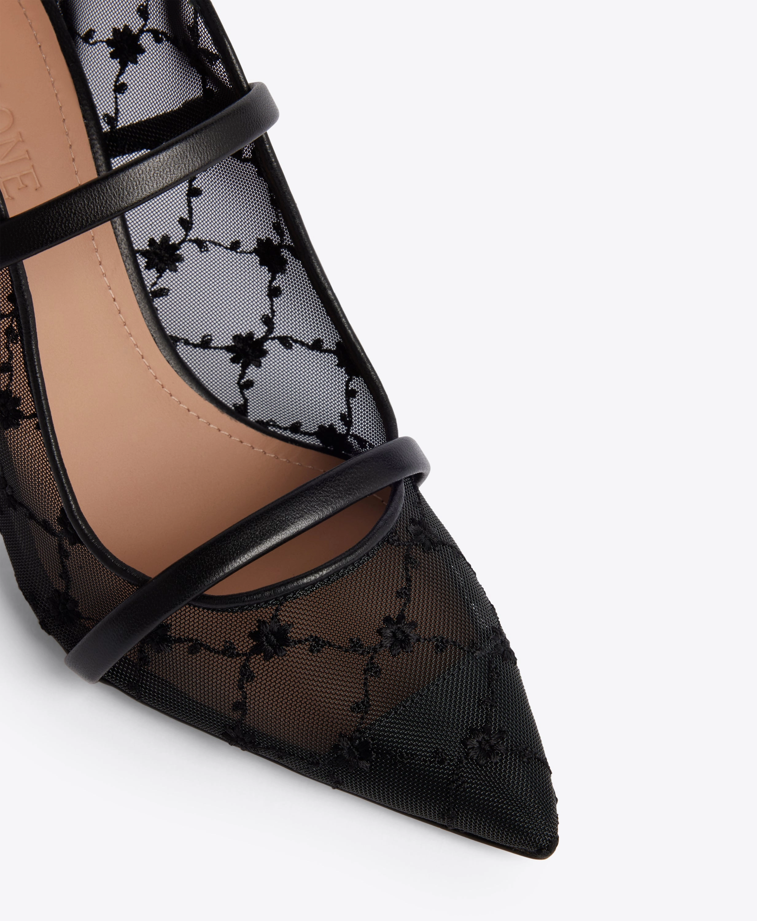 Maureen 85 Black Floral Mesh Mules