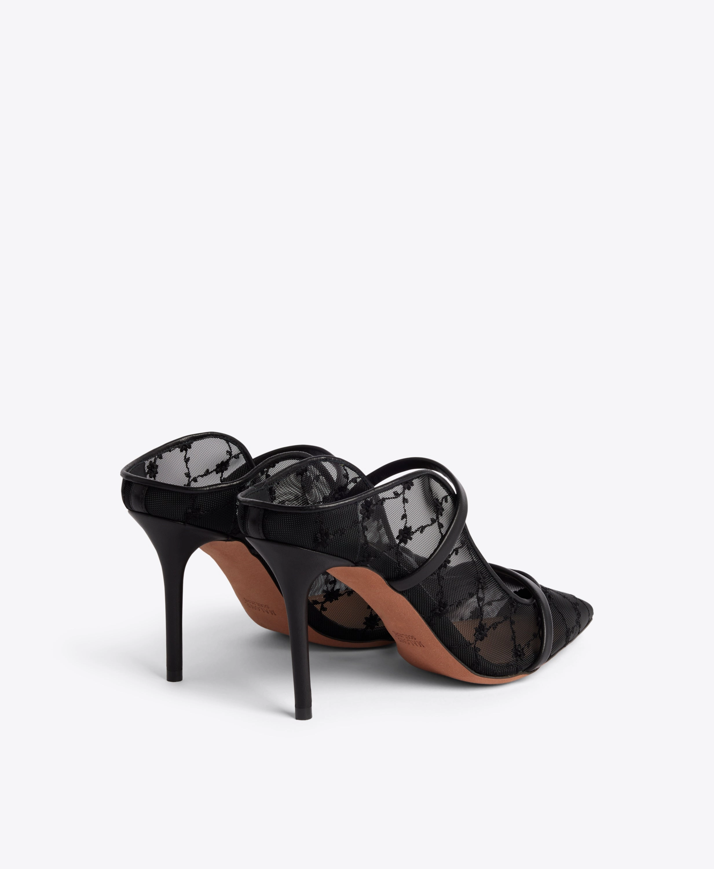 Maureen 85 Black Floral Mesh Mules