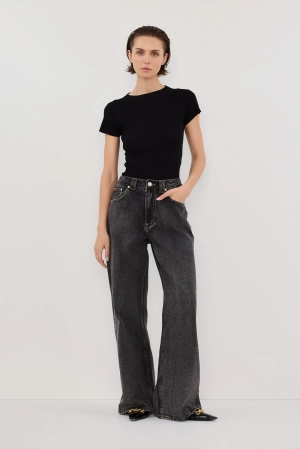MAX BLACK BOAT NECK KNIT TOP