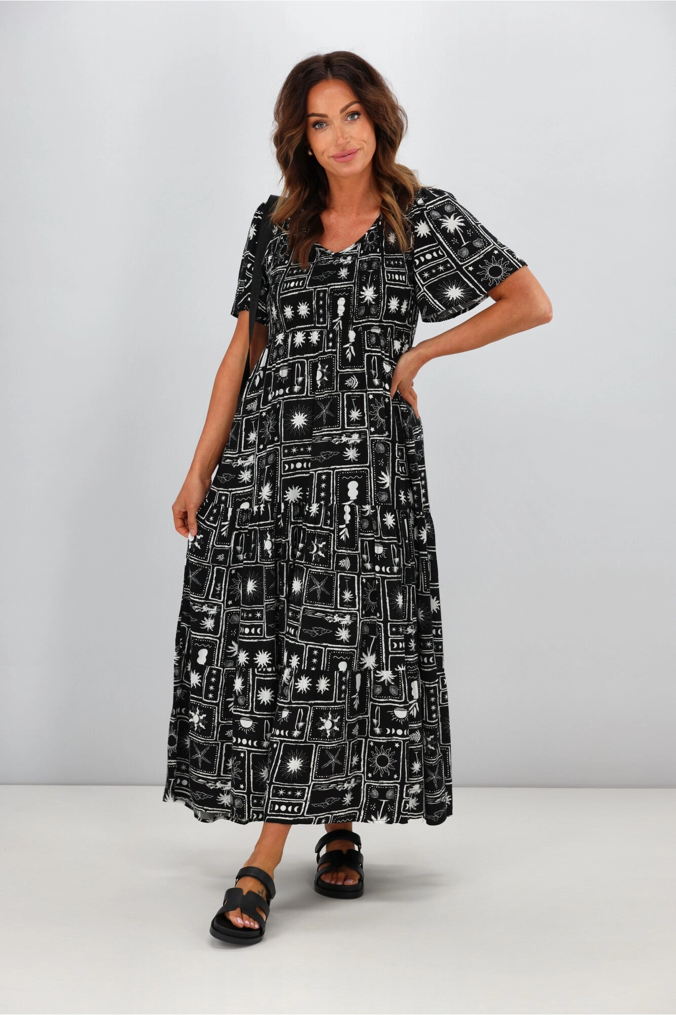 New U Collection Willow V Neck Dress Black