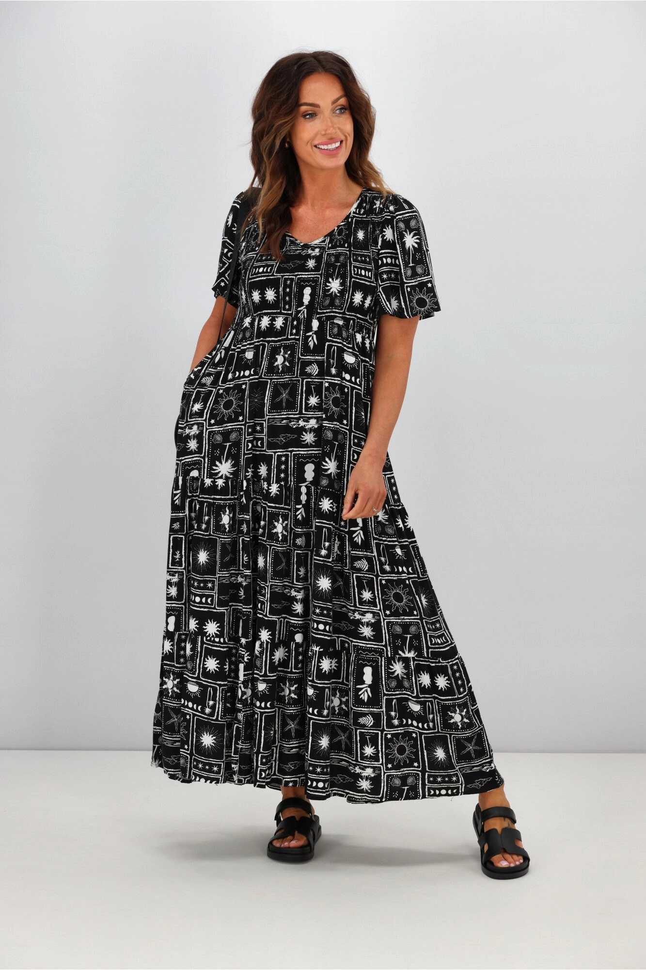 New U Collection Willow V Neck Dress Black