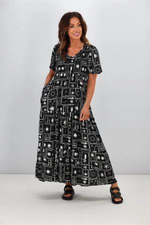 New U Collection Willow V Neck Dress Black