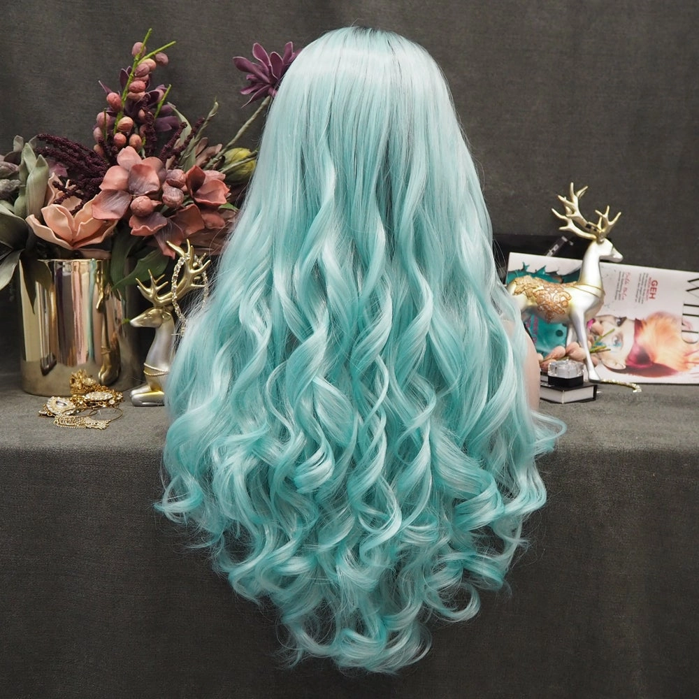 Nicole - Baby Blue With Dark Root Long Loose Wave Synthetic Lace Front Wig
