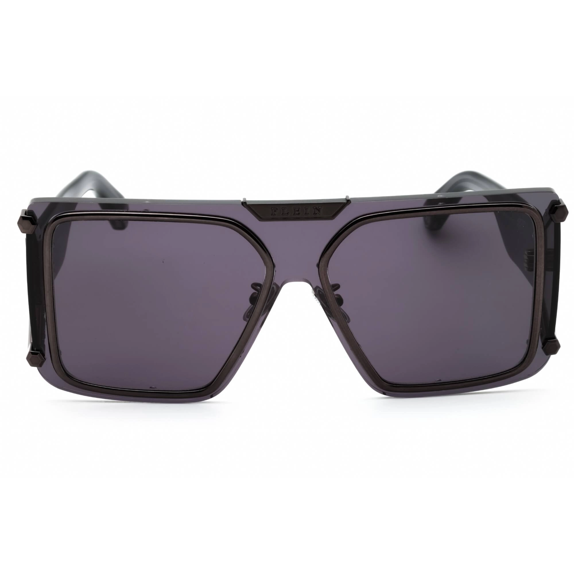 Philipp Plein Unisex Sunglasses - Shiny Dark Grey Metal Oversized Frame | SPP096M 0I86
