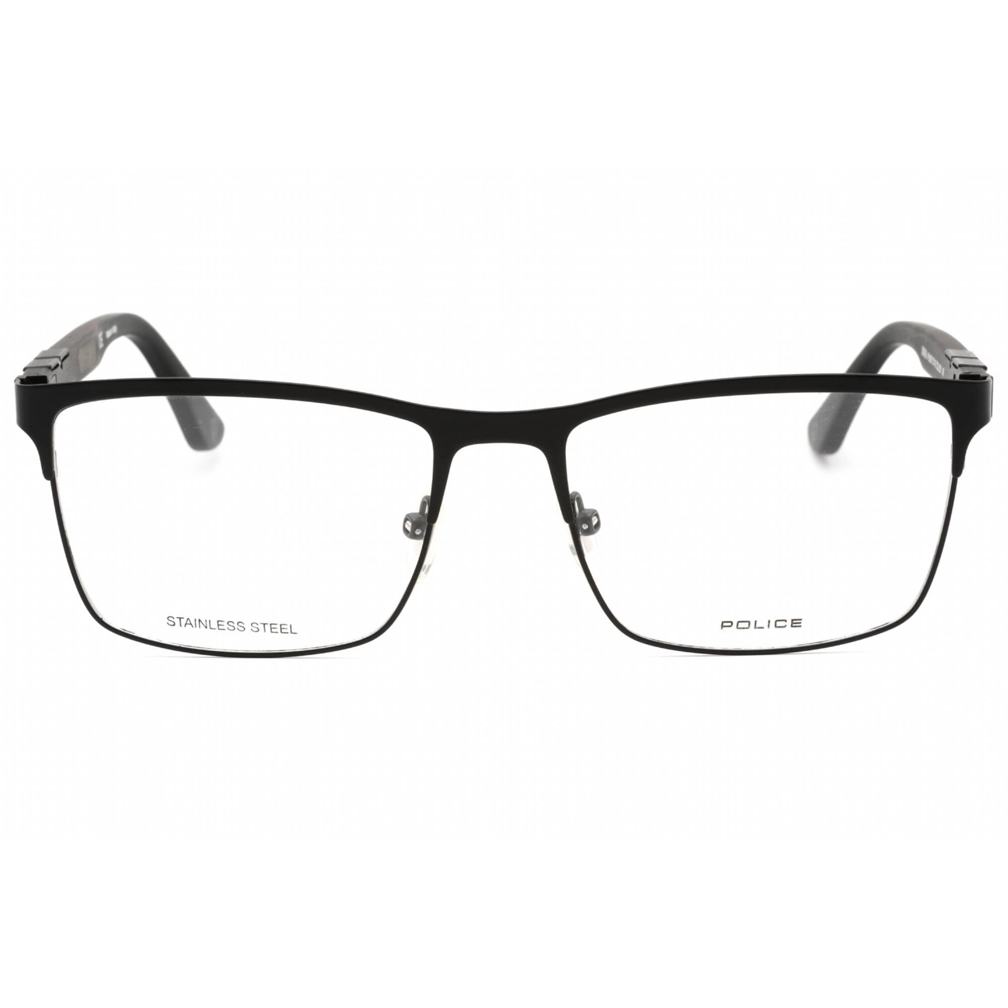Police Men's Eyeglasses - Semi Matte Black Metal Rectangular Shape Frame | VPL885 0531