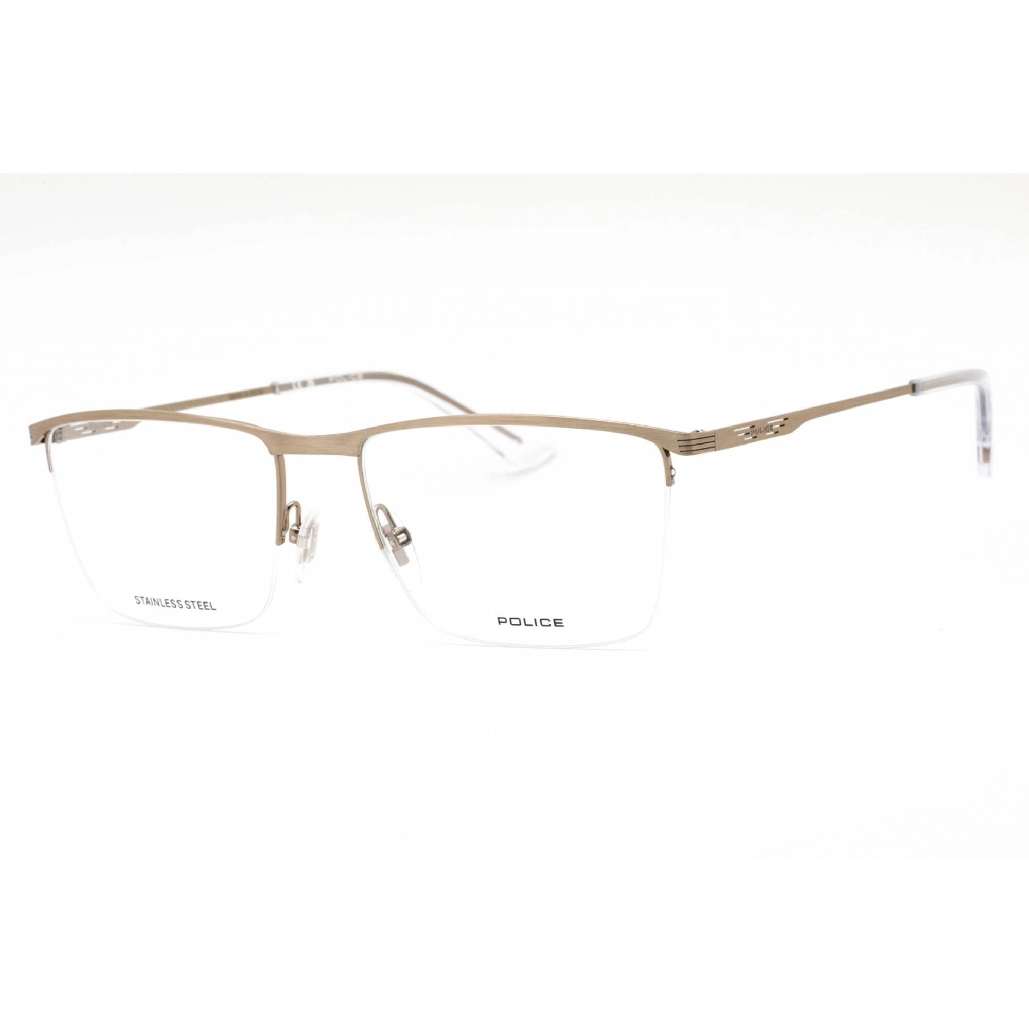 Police Men's Eyeglasses - Shiny Camel Metal Rectangular Full Rim Frame | VPLG75 08M2
