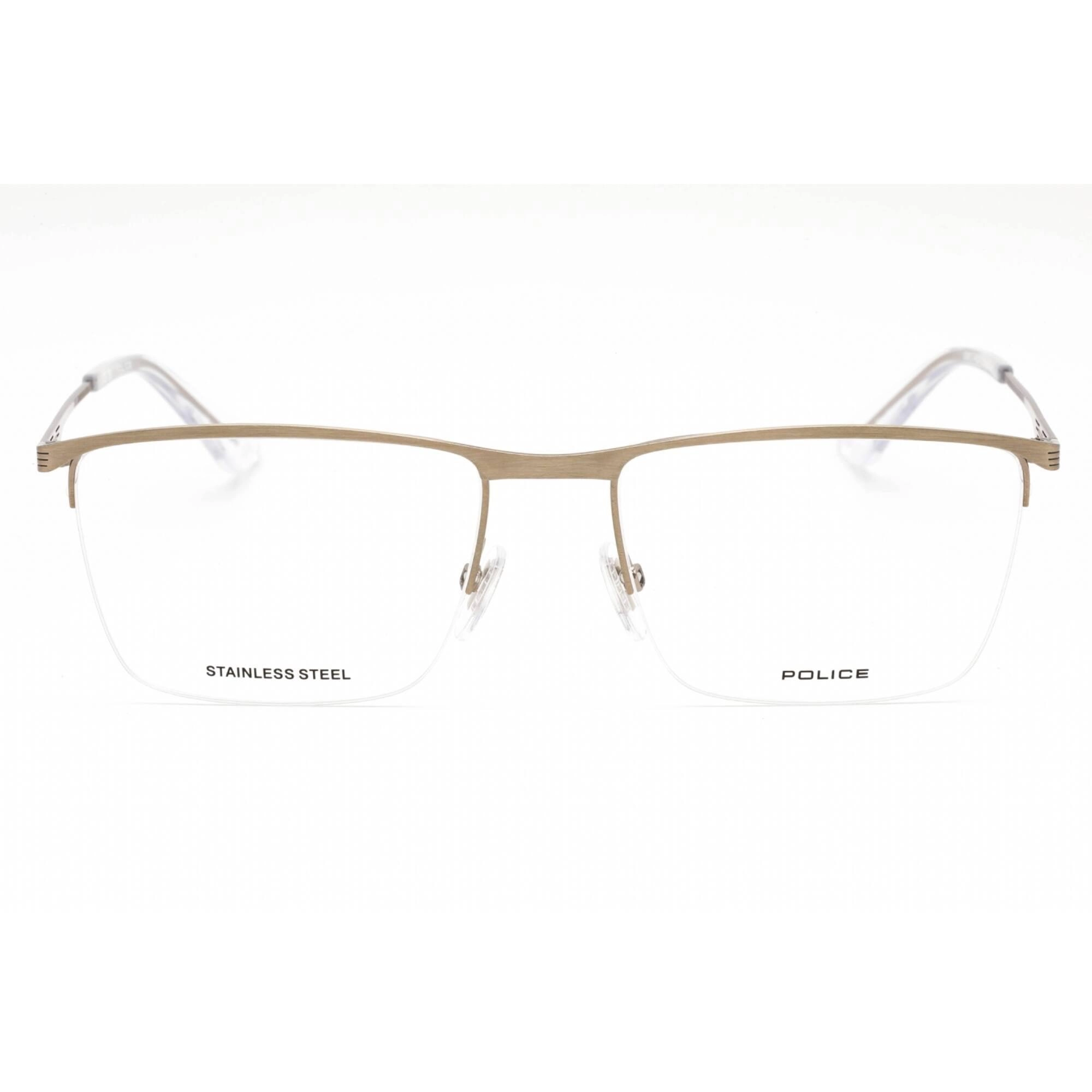 Police Men's Eyeglasses - Shiny Camel Metal Rectangular Full Rim Frame | VPLG75 08M2