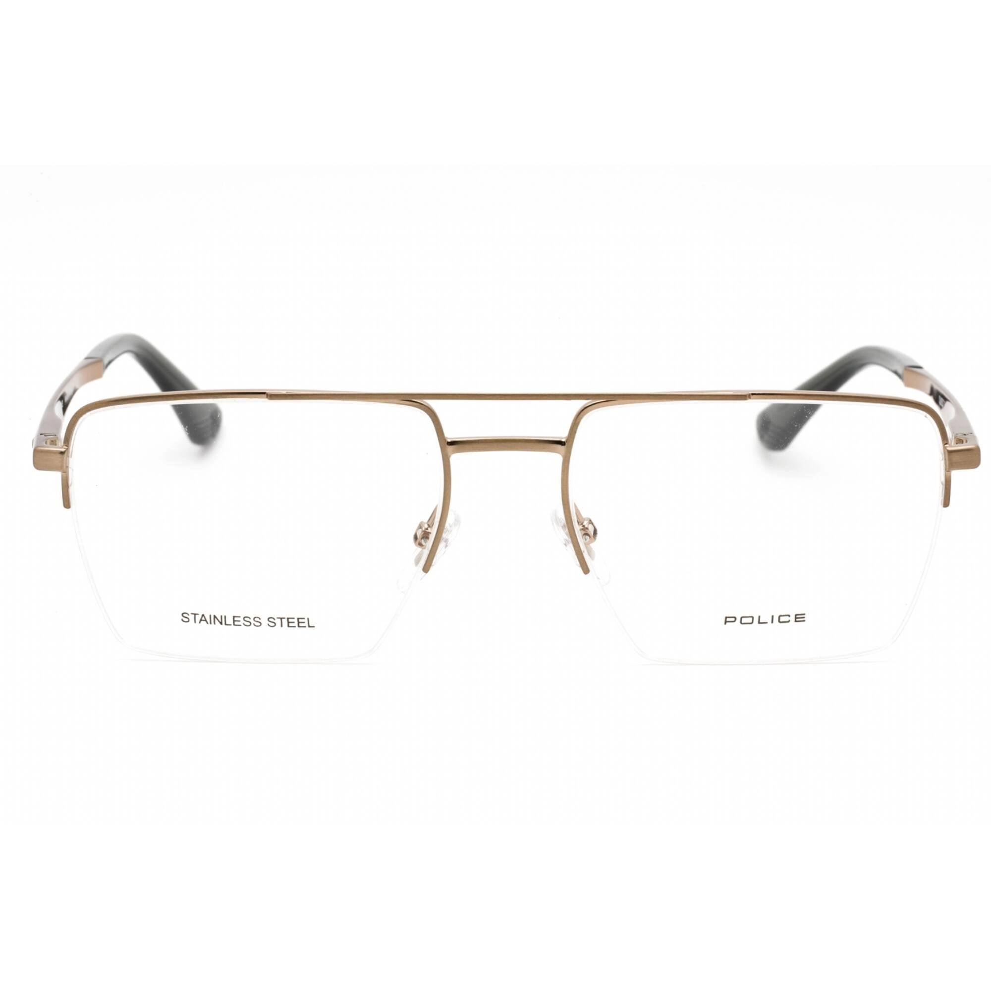 Police Men's Eyeglasses - Shiny Glossed Bronze Metal Aviator Frame | VPLG71M 0F68
