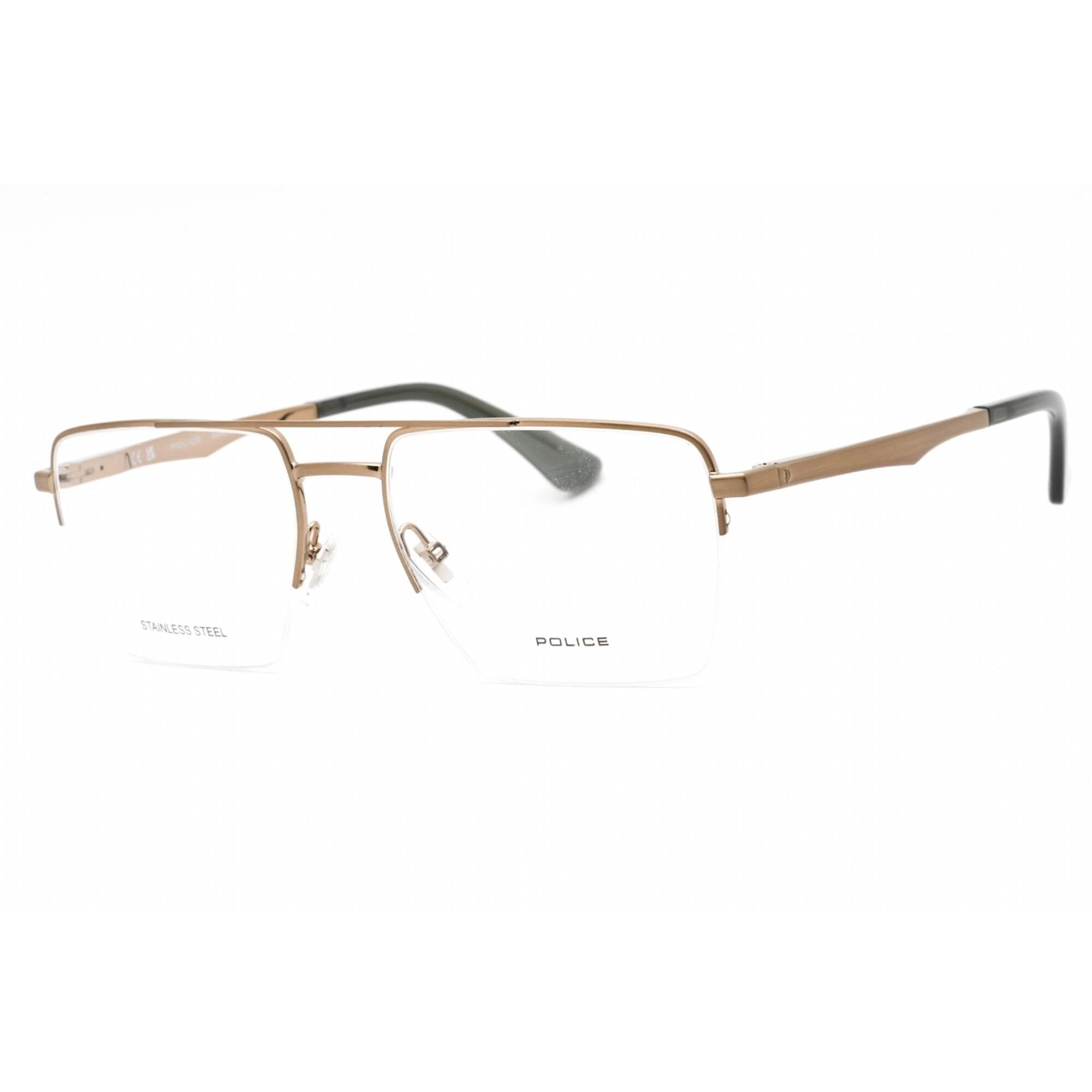 Police Men's Eyeglasses - Shiny Glossed Bronze Metal Aviator Frame | VPLG71M 0F68