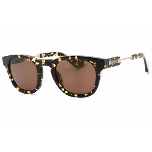 Police Men's Sunglasses - Shiny Brown/Yellow Havana Acetate Round Frame | SPLF70M 0781