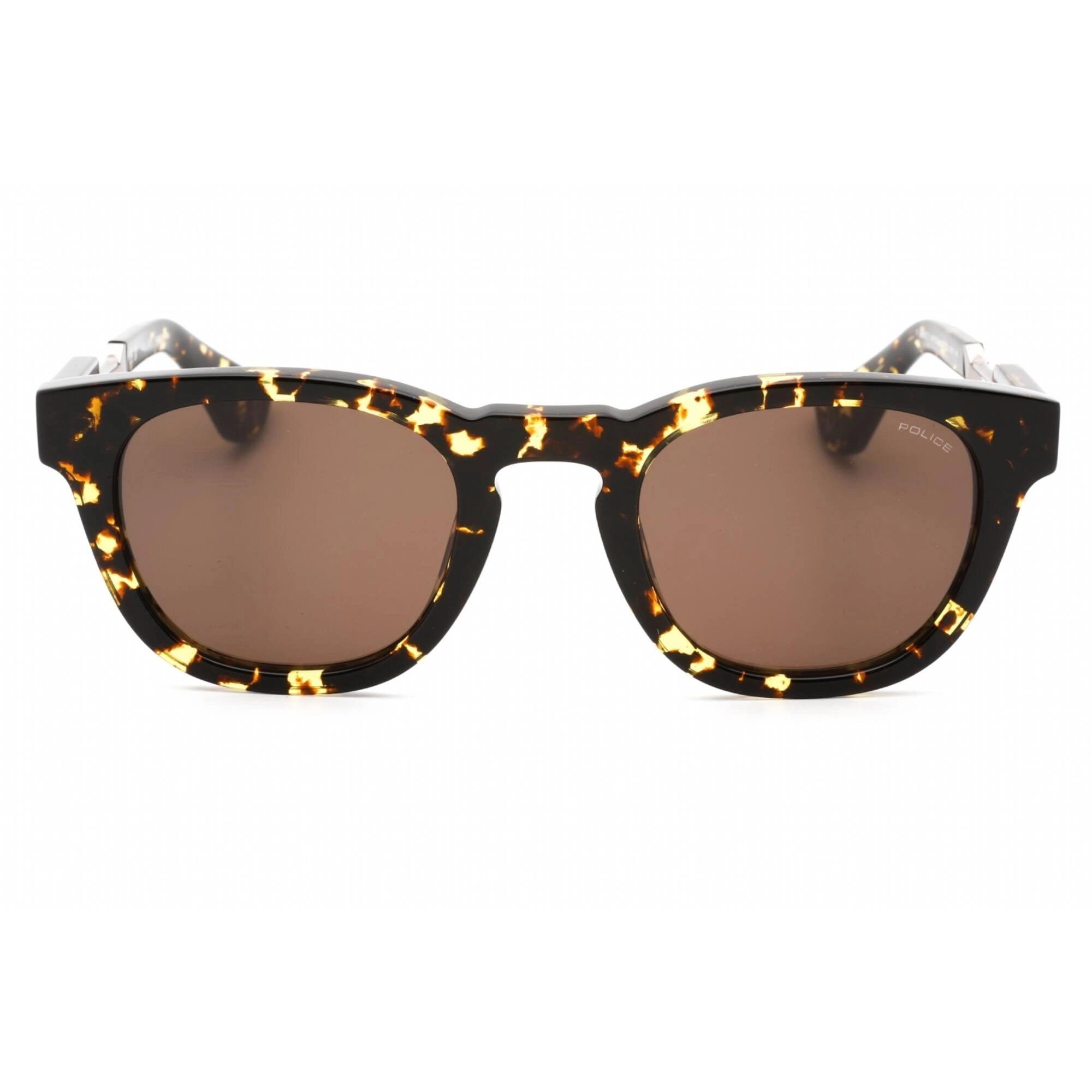 Police Men's Sunglasses - Shiny Brown/Yellow Havana Acetate Round Frame | SPLF70M 0781
