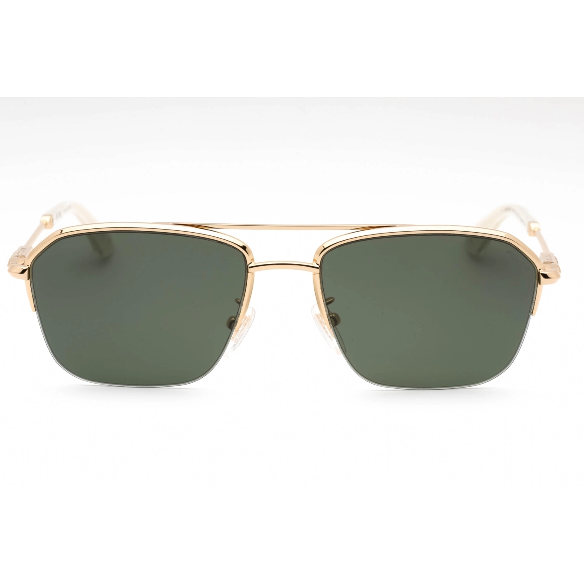 Police Men's Sunglasses - Shiny Rose Gold Metal Aviator Half Rim Frame | SPLL18 300Y