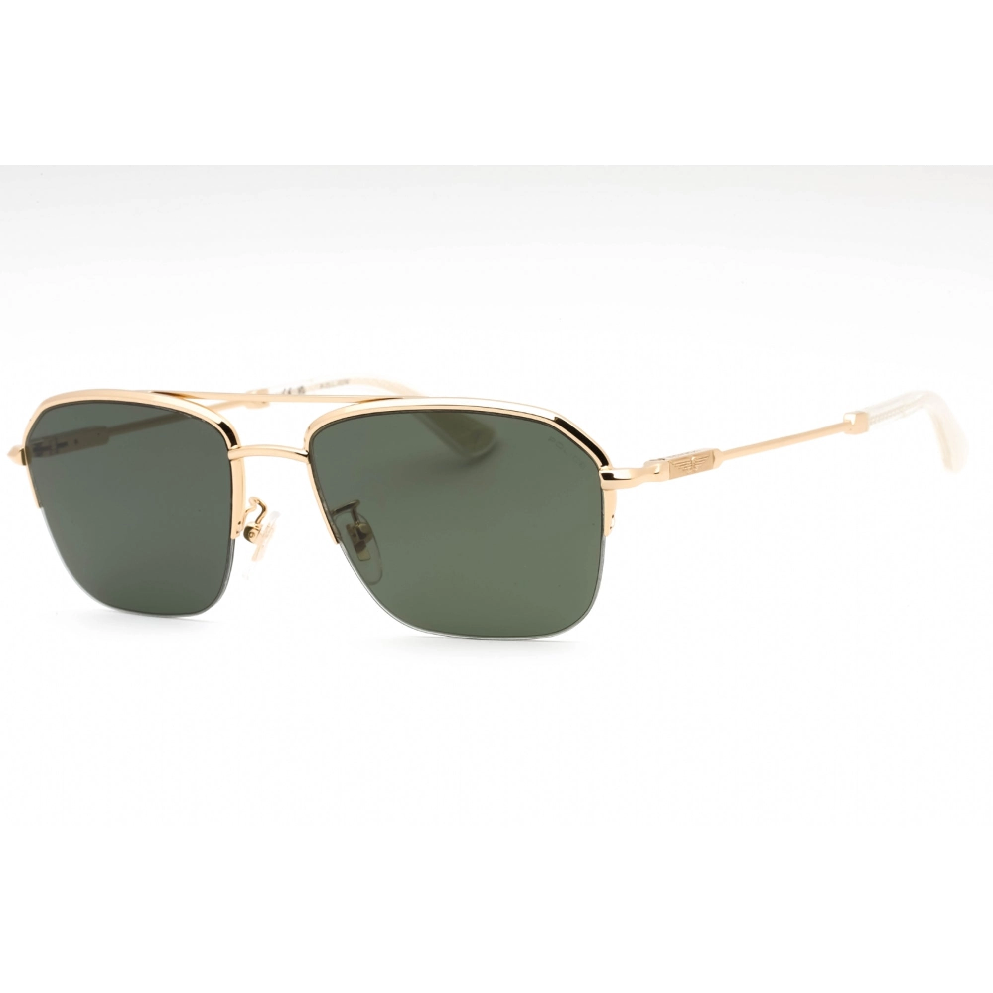 Police Men's Sunglasses - Shiny Rose Gold Metal Aviator Half Rim Frame | SPLL18 300Y