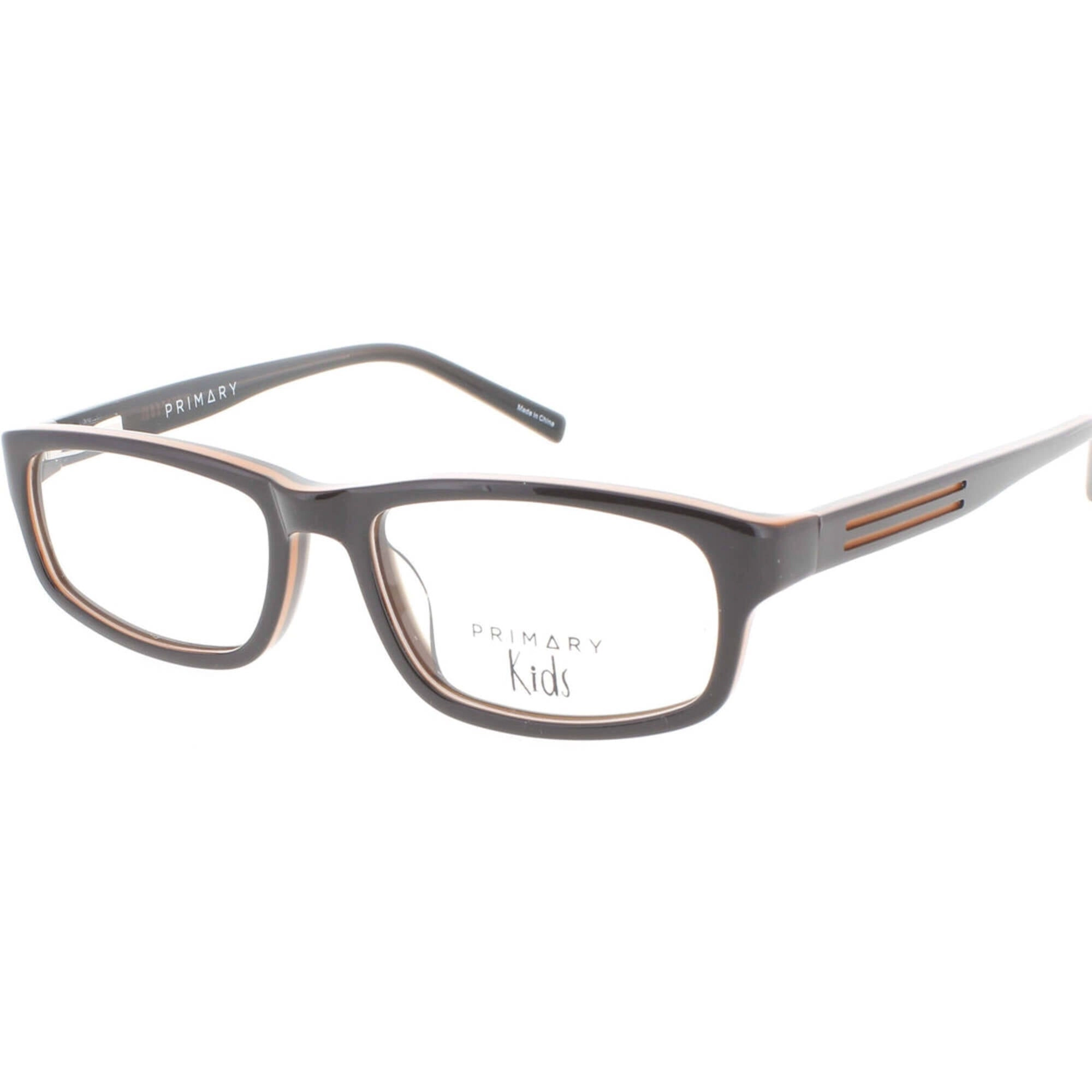 Primary Kid's Eyeglasses - Demo Lens Plastic Rectangular Full Rim Frame | Pk108 Brown