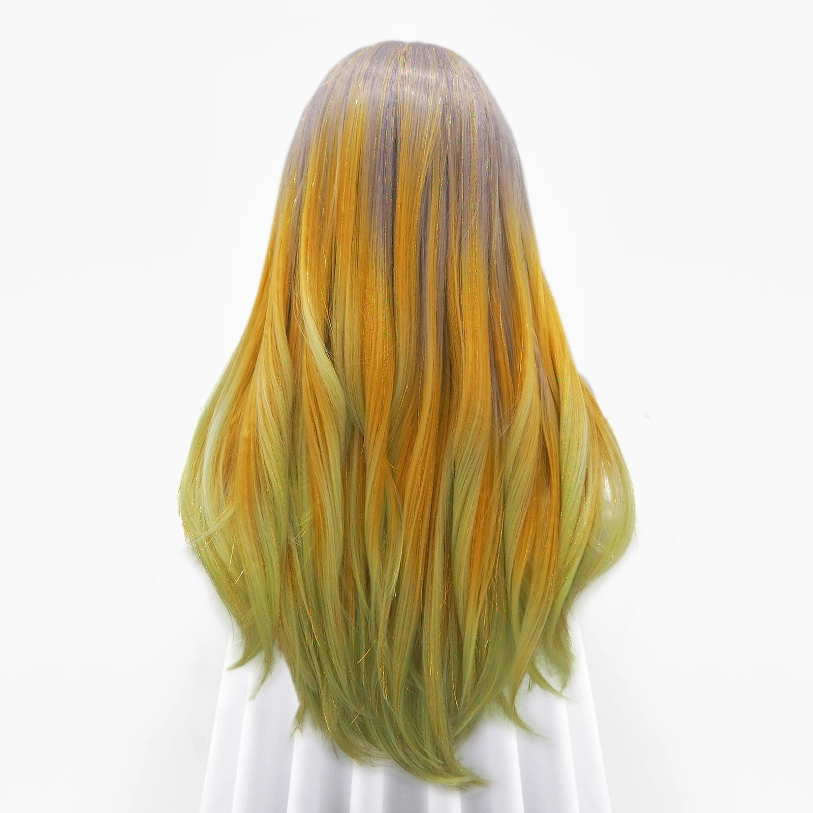 Rita - Light Red to Blonde Green Ombre with Tinsel Long Straight Synthetic Lace Front Wig
